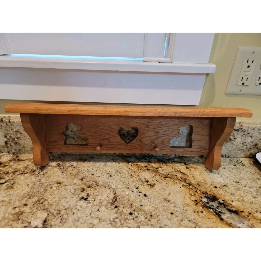 Handcrafted Oak Heart/Child Cut Out Wall Shelf W/Pegs 21" Farmhouse Shelf  Heavy - Picture 2 of 10
